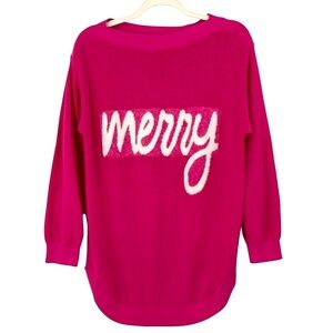 Astrologie Pink Knit “Merry” Sweater Hot Pink Holiday Pullover Cozy Festive, M